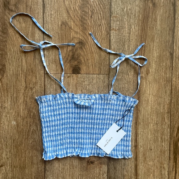 Tops - Check Crop Smock Top with tie straps